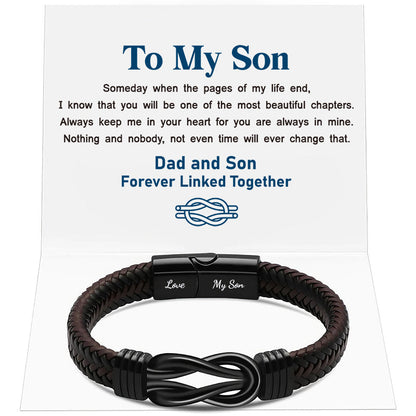 "Dad and Son Forever Linked Together" Black Braided Leather Bracelets - Forever Linked