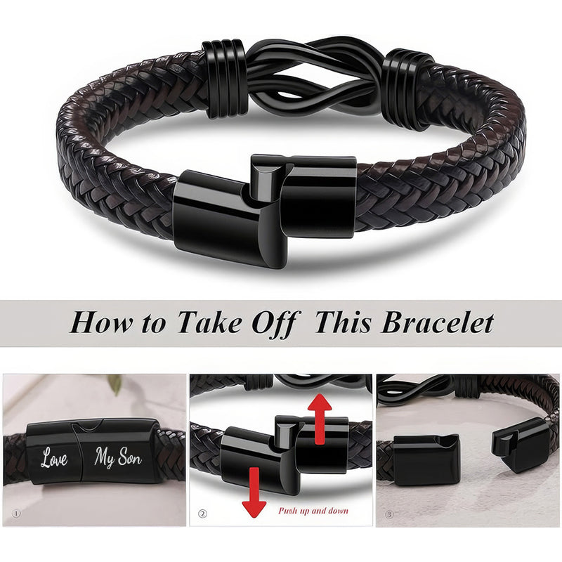 "Dad and Son Forever Linked Together" Black Braided Leather Bracelets - Forever Linked