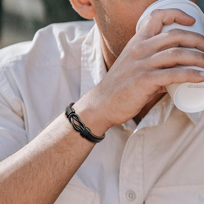 "Dad and Son Forever Linked Together" Black Braided Leather Bracelets - Forever Linked