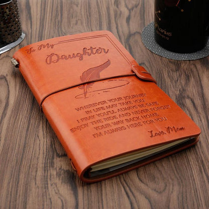 Mom To Daughter - Enjoy The Ride - Engraved Leather Journal Notebook