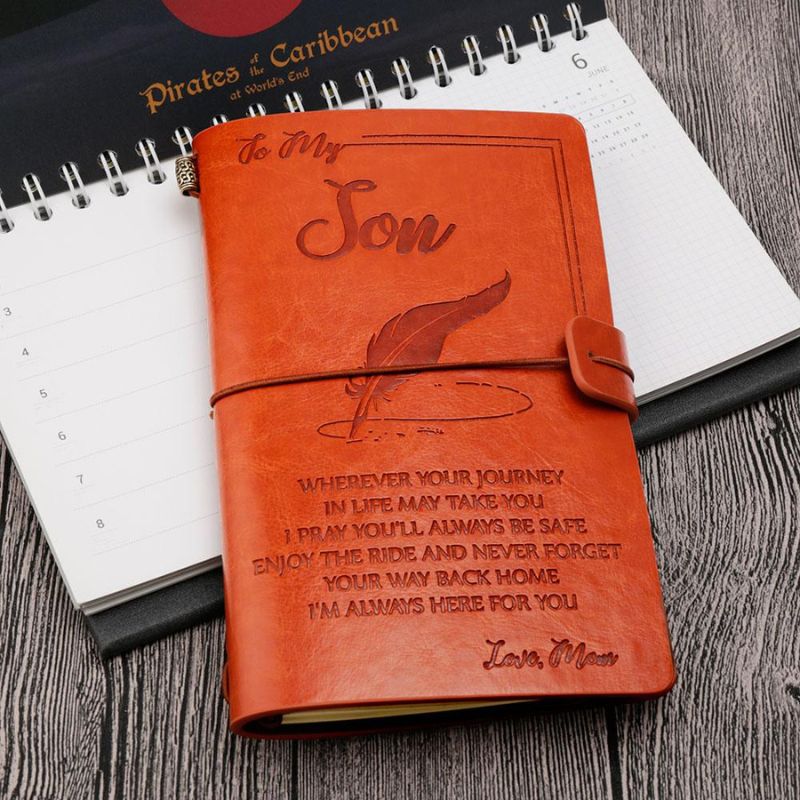 Mom To Son - Enjoy The Ride - Engraved Leather Journal Notebook