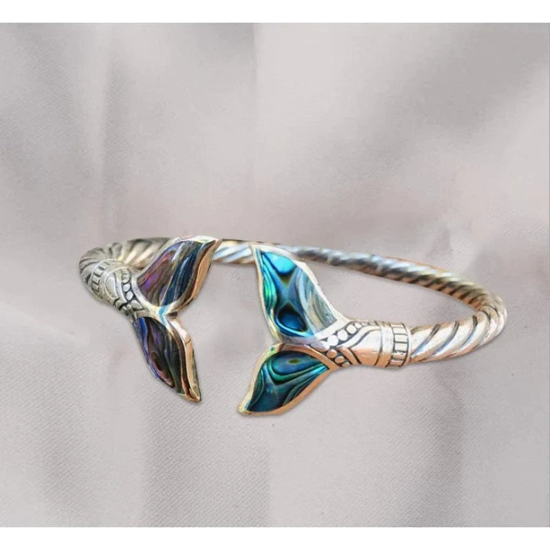 Abalone Shell and Silver Mermaid Tail SS Bangle Bracelet