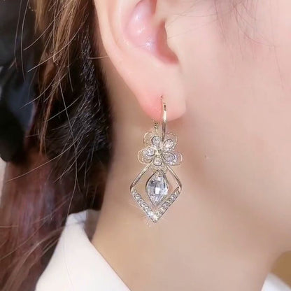 Flower Zircon Rhombic Sapphire Drop Earrings