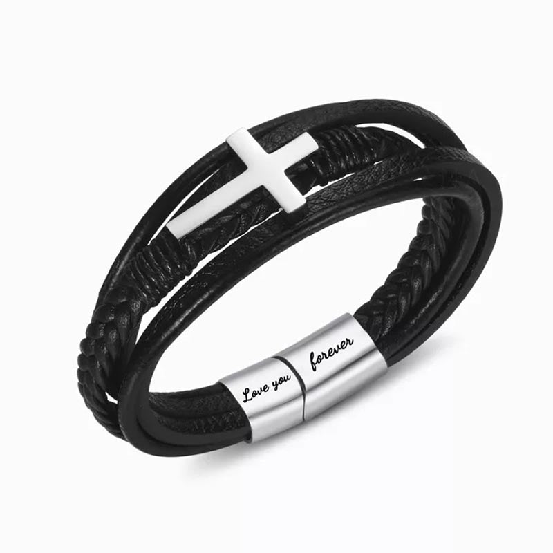 To My Son Pray Through It Leather Cross Bracelet - Card030 – Jolura