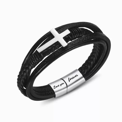 To My Son Pray Through It Leather Cross Bracelet - Card030