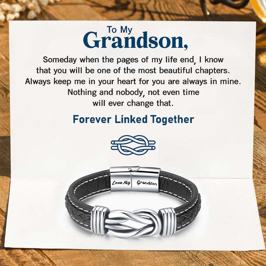 Forever Linked Together Braided Leather Bracelet - Love My Grandson